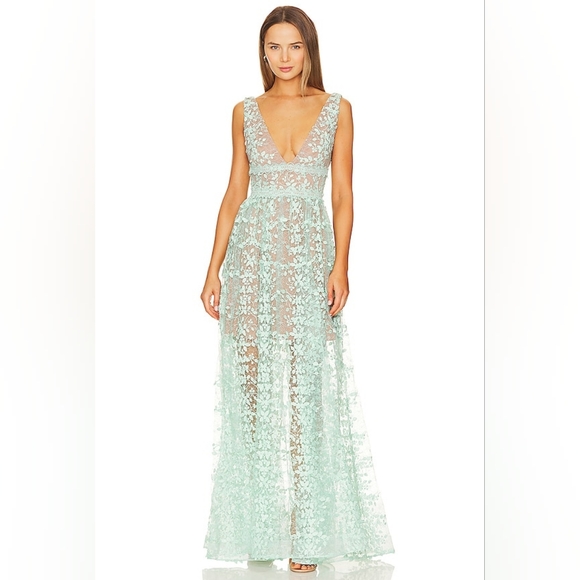 Bronx & Banco Megan Mint Green Nude Floral Lace Dress Gown L - Picture 5 of 13